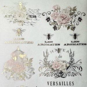 A4 Decoupage Paper GILDED Pink Roses French Labels for Crafting || AB Studio || Rice Papers for Decoupage Gold