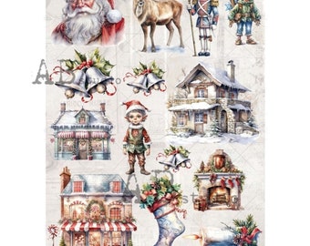 Elves and Holiday Stores Decoupage Paper || AB Studio || Rice Paper Decoupage || Size: A4 || Christmas Decor Santa Claus Elves Nutcracker