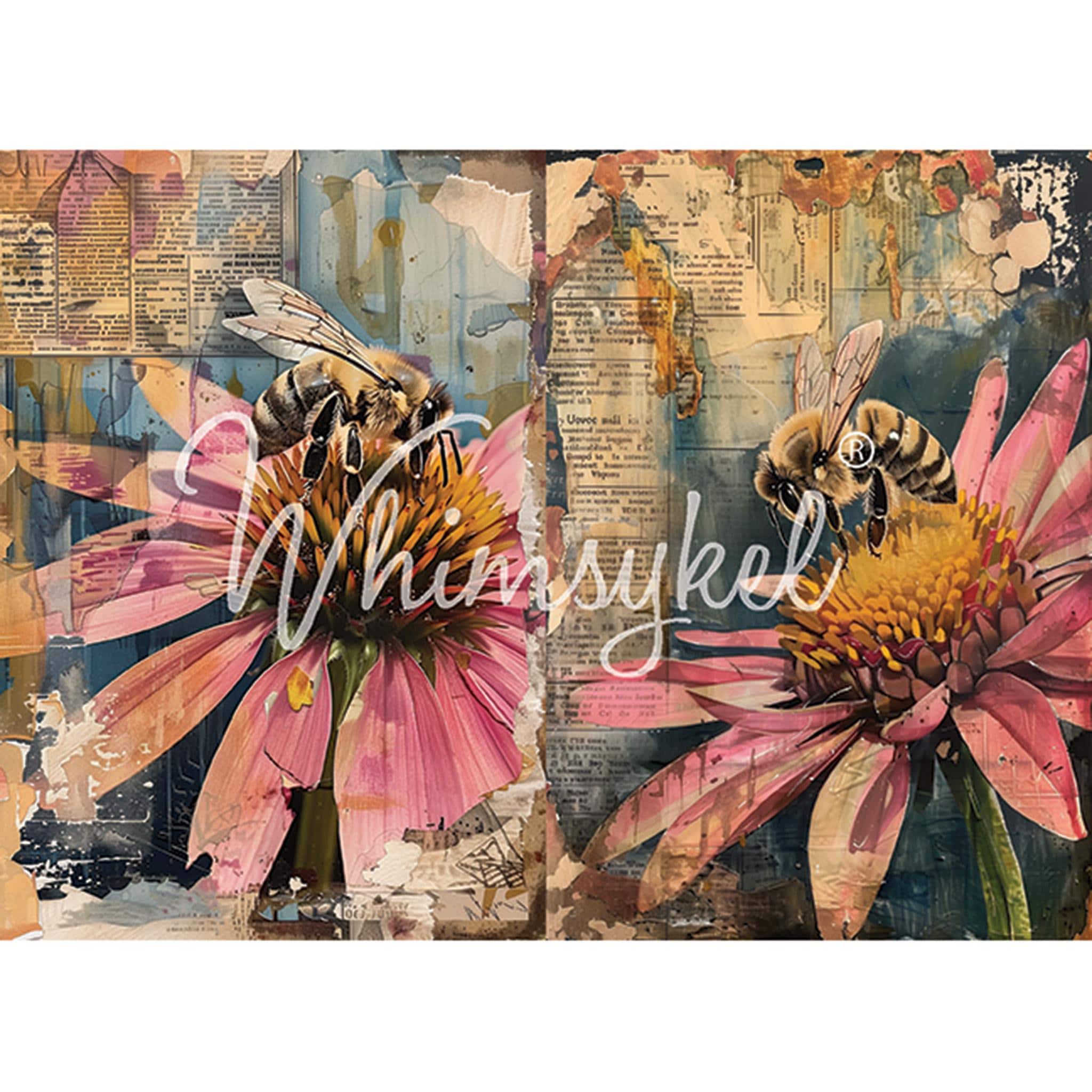New! HONEY BEES Large Decoupage Paper for Furniture | Designs by Whimsykel | 18 lb Tissue Paper for Decoupage | Floral | 21 x 29 Inches