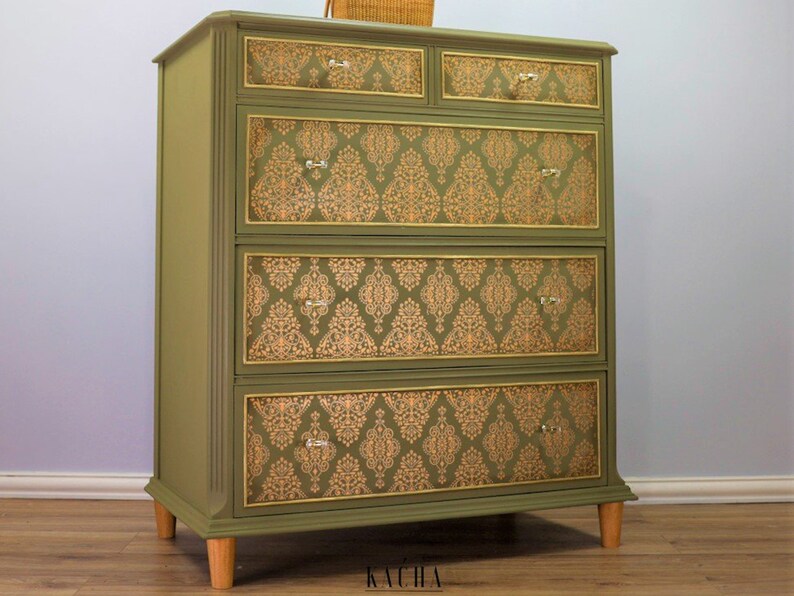 Furniture Transfer Kacha GOLD DAMASK Redesign With Prima Etsy