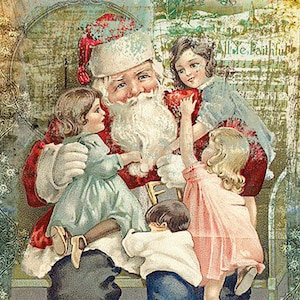 A4 Decoupage Paper for Crafting SANTA WITH CHILDREN || Decoupage Queen || Decorative Printed Washi Rice Papers || Vintage Christmas Scene