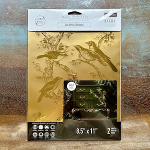 Furniture Transfers KACHA GOLDEN SERENADE || ReDesign with Prima || Gold Foil Rub on Transfers for Furniture || Size: 8.5 x 11 (2 Pack)