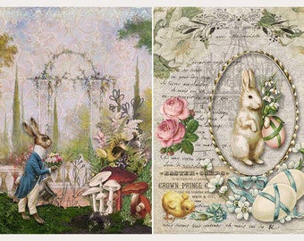 Two Bunnies Decoupage Rice Paper || Decoupage Queen || A4 Size