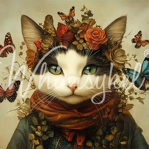 New! Large Decoupage Paper for Furniture BUTTERFLY WHISPERER || Whimsykel Designs for Furniture Painting || 21 x 29 Inches || Floral Cat