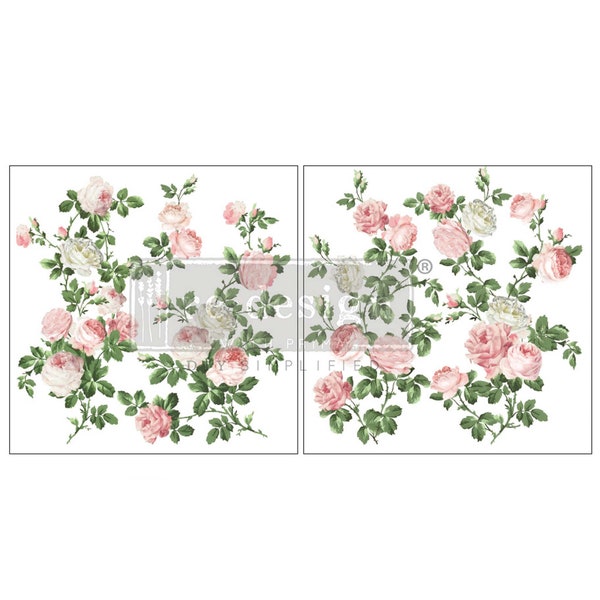 Rub On Transfer for Furniture SALON DE DIANE || ReDesign with Prima || Pink Roses Includes 2 Sheets ~ 12x12 Inches Each Sheet (Maxi)