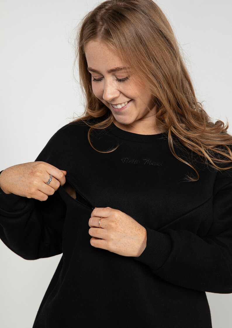Breastfeeding Oversized Crew Neck Jumper Black Etsy