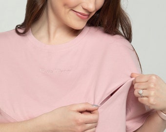 Breastfeeding nursing oversized T-shirt pink