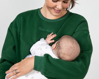 Breastfeeding oversized crew neck jumper green