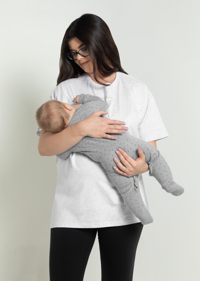 Breastfeeding nursing oversized T-shirt grey image 2