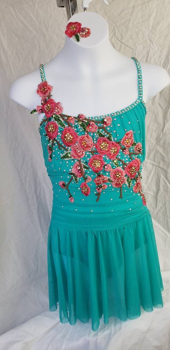 Turquoise & Pink Floral Contemporary Dance Dress