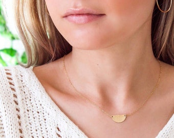 14k Gold Filled Hammered Half Moon Dainty Necklace