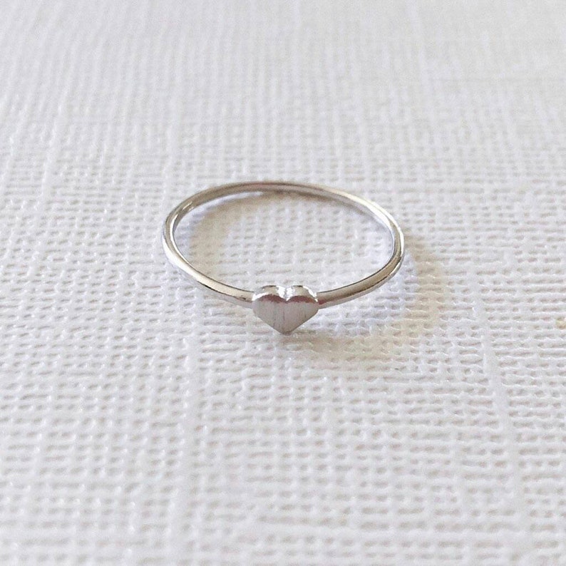 Silver Heart Dainty Ring Stacking Ring.