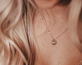 14k Gold Filled Hope Dainty Necklace, Hand Stamped Necklace.