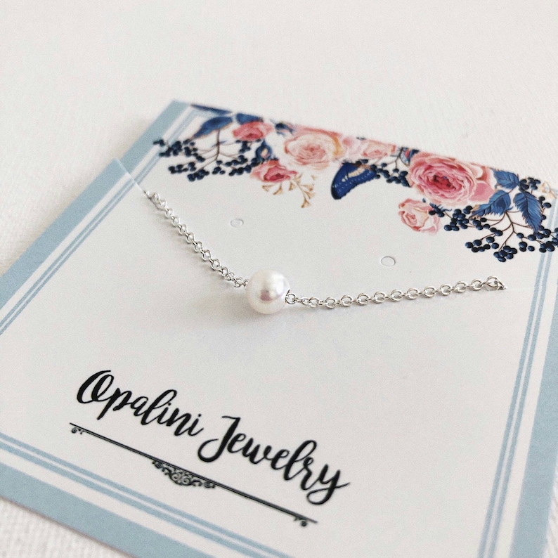 Bridal Gift Single Pearl Sterling Silver Dainty Necklace Wedding Jewelry. Bridesmaid Necklace