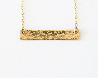 14k Gold Filled Hammered Bar Dainty Necklace