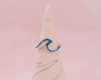 Sterling Silver Blue Opal Wave Ring