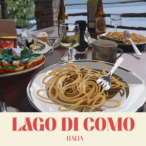 Impressão de viagens vintage do Lago Como