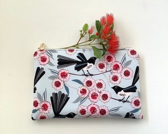 Willy Wagtail /Australian Bird Purse /Bath and Beauty/ Pouches and Coins / Cosmetic Purse/ Jocelyn Proust / Makeup bag/ Satin Lining