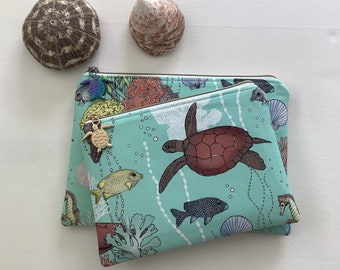 Green Turtle Makeup Purse/ Pencil case/ coral reef/ Gift for Mum/ The Scenic Route/ Pencil case/ Australian Gifts/ Clutch