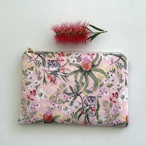 Pygmy Possum Cosmetic Purse: Australian Floral Cotton Fabric