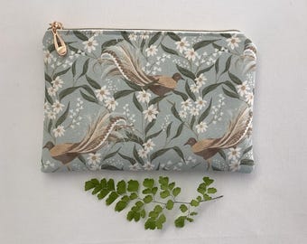 Lyrebird Print Makeup Purse: Australian Bird Coin Pouch, Cosmetics Bag