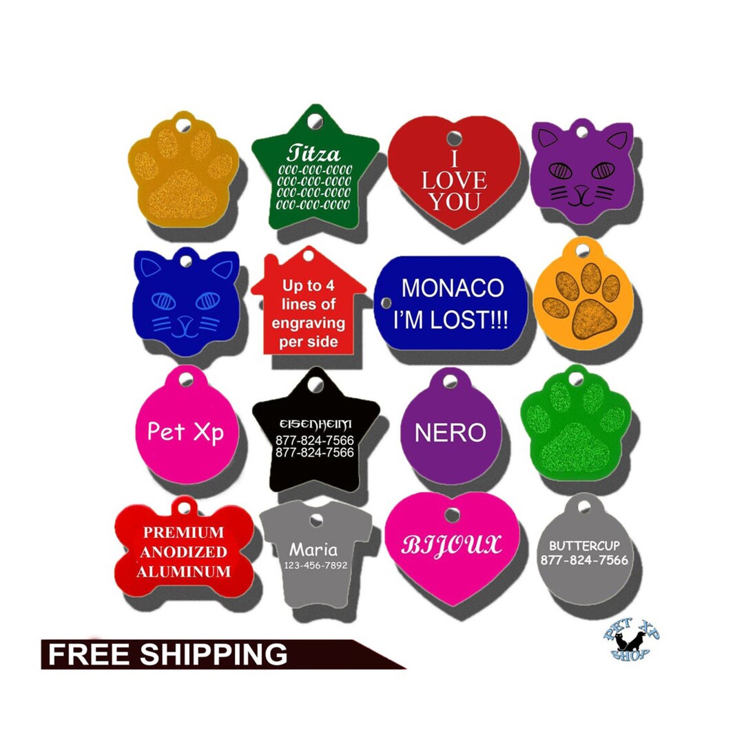Personalized Pet Tag, Name Tags for Dog and Cat Collar, Anodized