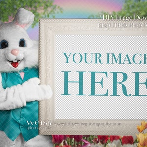 Conejo de Pascua sosteniendo un marco de fotos Agregue su foto (DIY Photoshop)