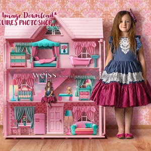 Pink Fashion Doll House Digital Background Backdrop Download for Girls