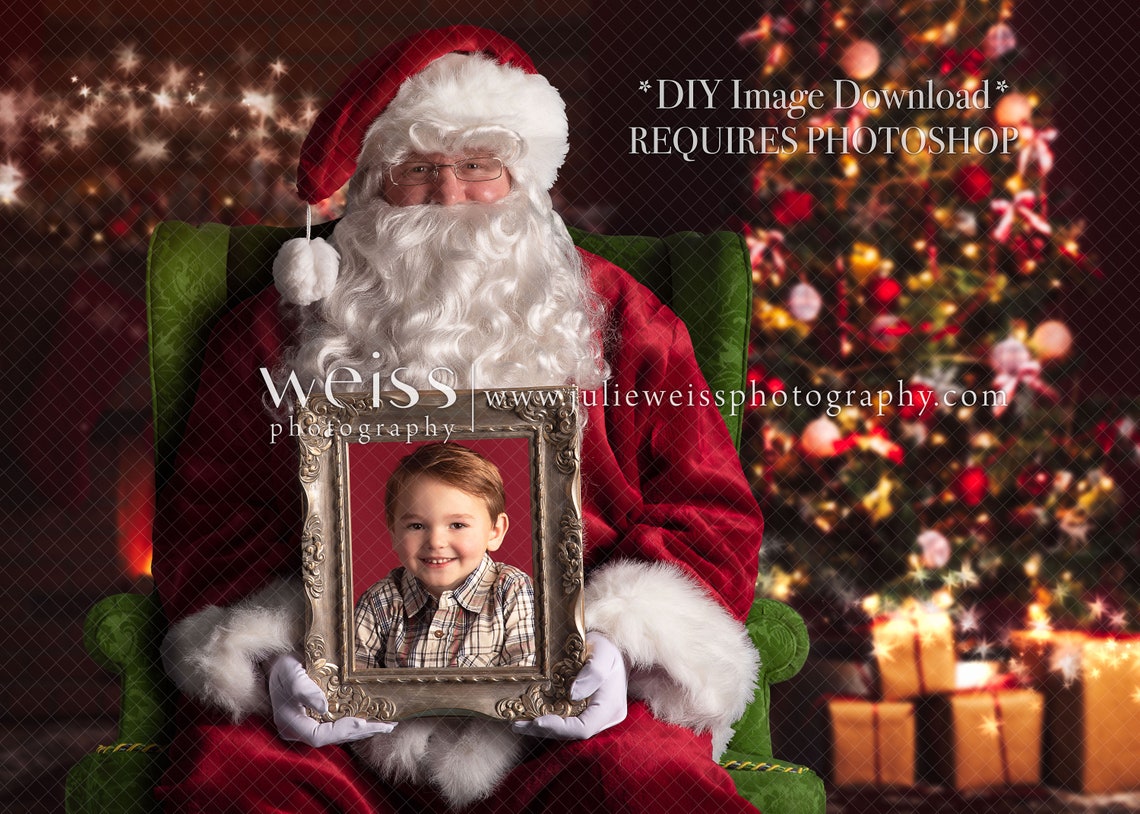 Santa Claus Holding a Picture Frame Etsy