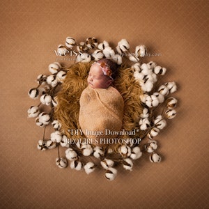 Cotton Burlap Baby Newborn Basket Wreath Digital Backdrop / Background Download