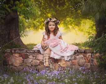 Spring Wall With Flowers with Grass Overlay Easter Kids Background Photography Digital Background