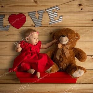 Valentine&#39;s Day Digital Background Love Baby On A Shelf Teddy Bear