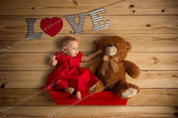 Valentine's Day Digital Background Love Baby on A Shelf Teddy Bear