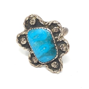 Vintage blue turquoise and sterling silver size 7.5 ring, artist signed