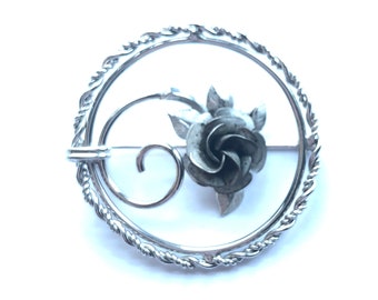 Vintage Inc. Sterling silver circle rose brooch