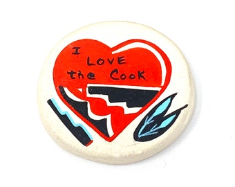 Vintage Zuni signed “I love the cook” hand painted clay heart refrigerator magnet