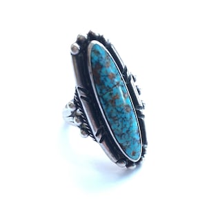 Fred Thompson Vintage #8 Turquoise and Sterling Silver Navajo Handmade Ring Size 6 3/4