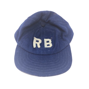 Original Antique Wool Felt Fitted Baseball Cap Leather Sweatband RB Navy White