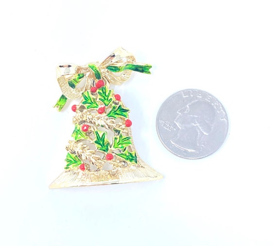 Vintage Gerry’s holly berry Christmas bell brooch… - image 1