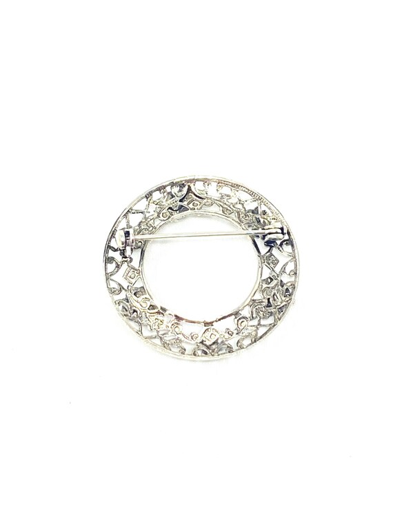 Vintage filigree silver tone metal circular brooc… - image 2
