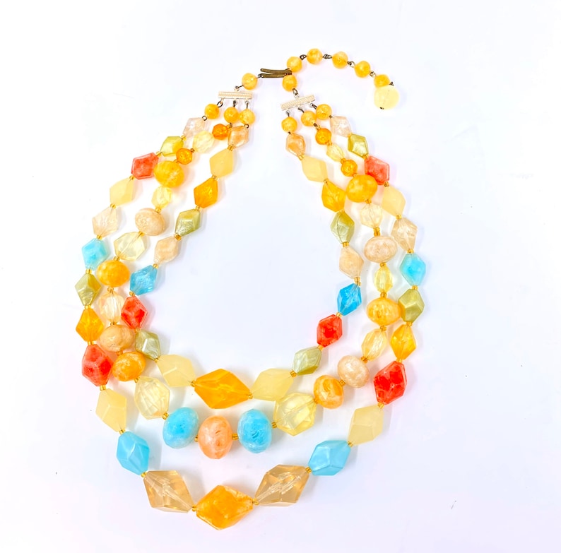 Vintage West Germany lucite triple strand beaded tutti frutti necklace
