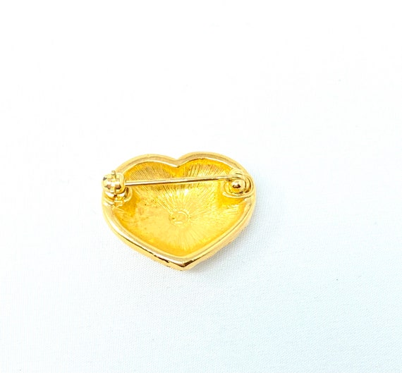 Vintage Swarovski crystal gold tone heart brooch - image 2