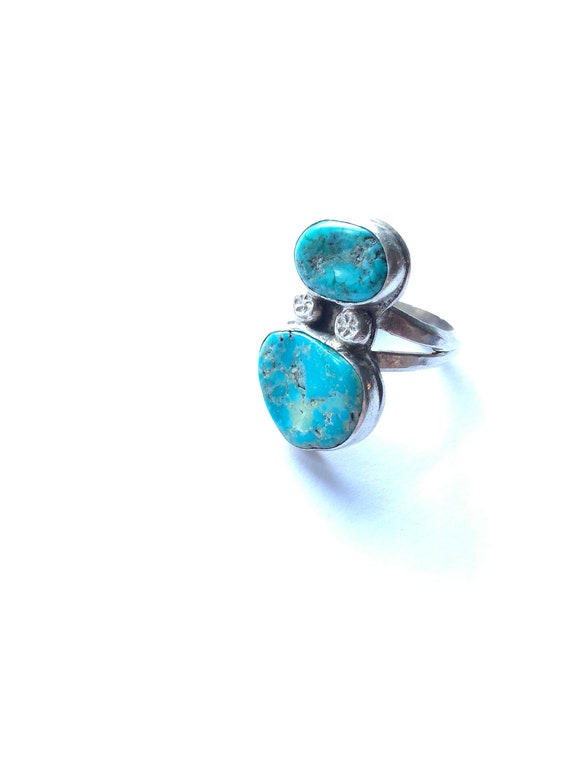 Navajo Artist-Signed Two Stone Rough Turquoise and