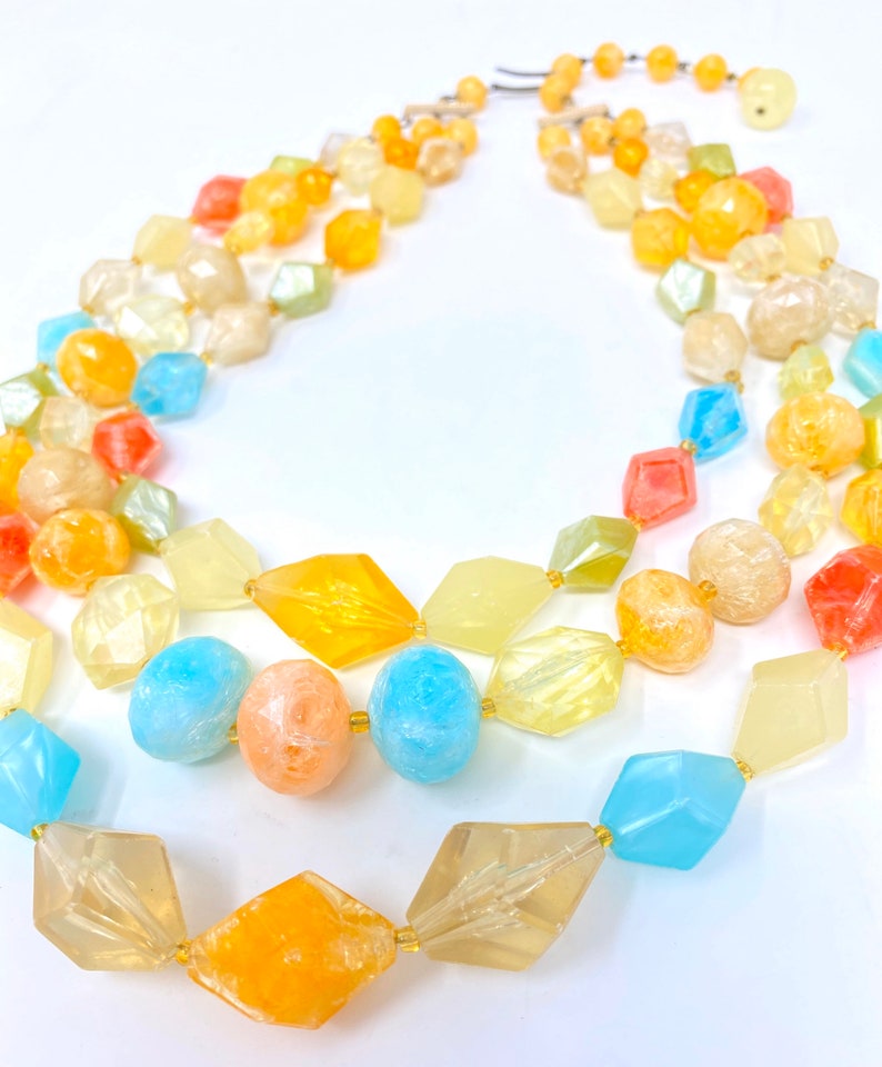 Vintage West Germany lucite triple strand beaded tutti frutti necklace