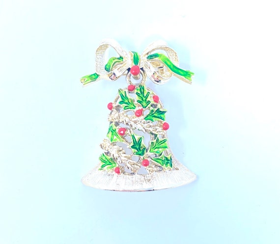 Vintage Gerry’s holly berry Christmas bell brooch… - image 2