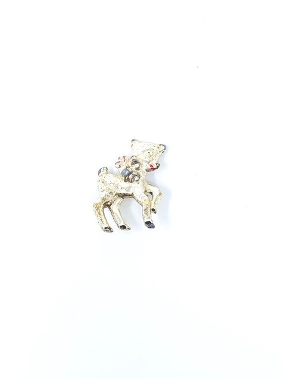 Antique small 1930s cute deer pin with pink bow an