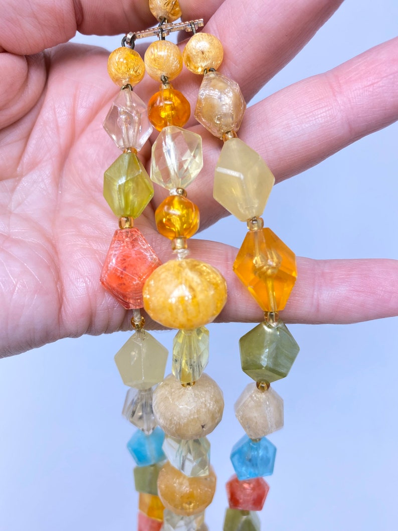 Vintage West Germany lucite triple strand beaded tutti frutti necklace