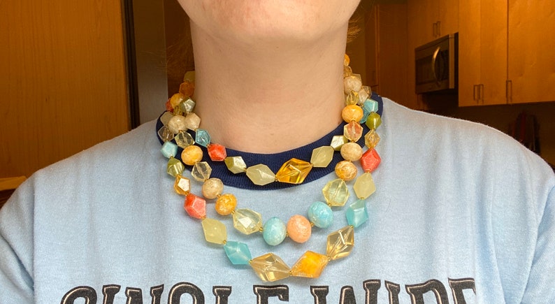 Vintage West Germany lucite triple strand beaded tutti frutti necklace