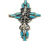 Vintage 1970s silver tone faux turquoise cross pendant