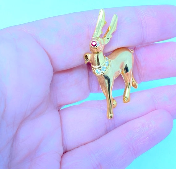 Vintage gold Rudolph the red-nosed reindeer Chris… - image 8